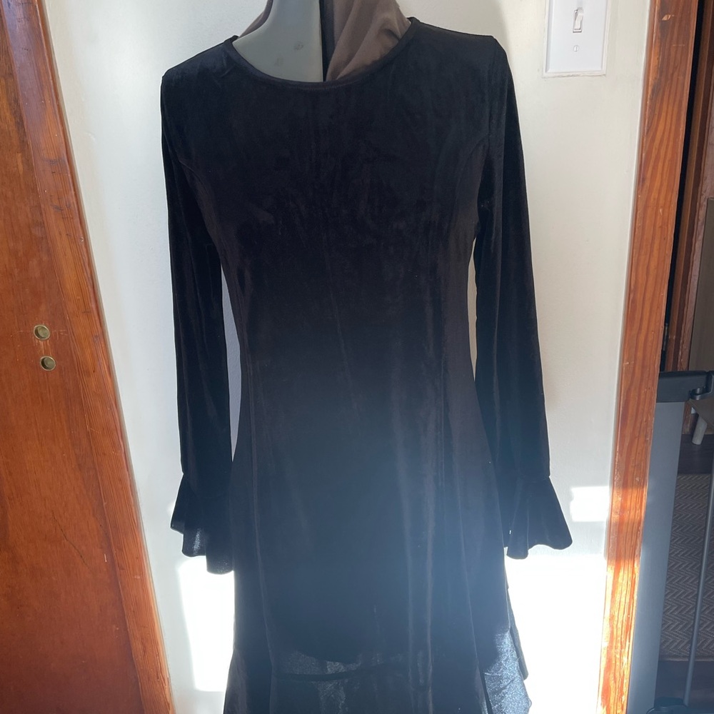 Bell sleeve velvet Black Long Sleeve Dress